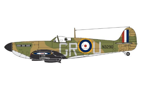 1:72 scale model kit of Airfix Supermarine Spitfire Mk.Ia, detailed replica of WWII aircraft N3290 GR-U 92 Squadron.