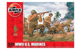 WWII U.S. Marine action figures set with bazookas, flame throwers, and inflatable assault boat, 1:72 scale.