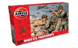 Detailed 1:72 model kit of 48 U.S. paratrooper figures, capturing WWII airborne operations for enthusiasts and hobbyists.