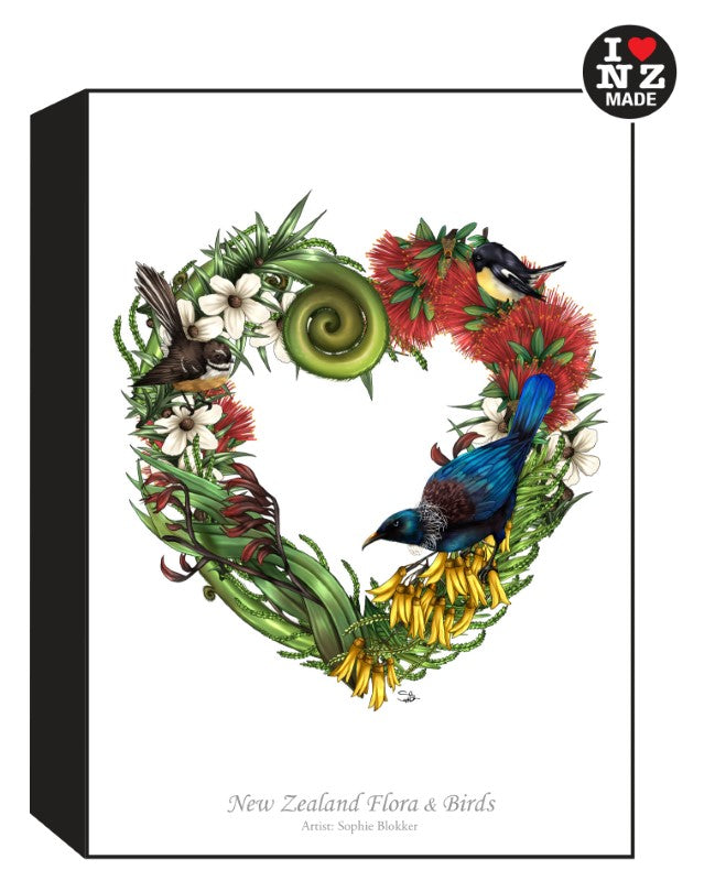 Sophie Blokker Artblock Black Freestanding or Hanging - Birds & Flora Heart