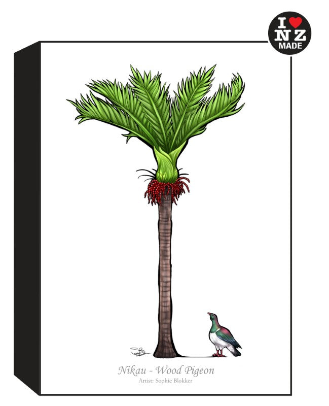 Sophie Blokker Artblock Black Freestanding or Hanging - Nikau Tree/Wood Pigeon