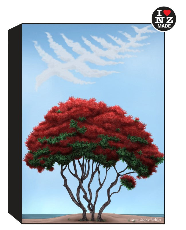 Sophie Blokker Artblock Black Freestanding or Hanging - Silver Fern Pohutukawa