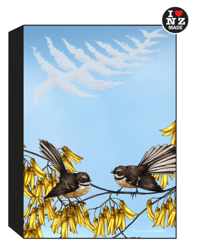 Sophie Blokker Artblock Black Freestanding or Hanging - Silver Fern Fantail