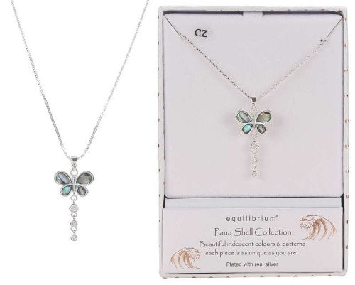 Necklace - Equilibrium Paua Shell Butterfly Trail Silver-Plated