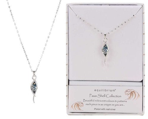 Necklace - Equilibrium Paua Shell Crossover Silver-Plated