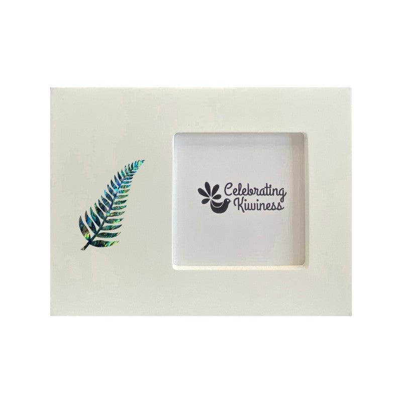 Photo Frame White 4 x 4 with Paua Fern