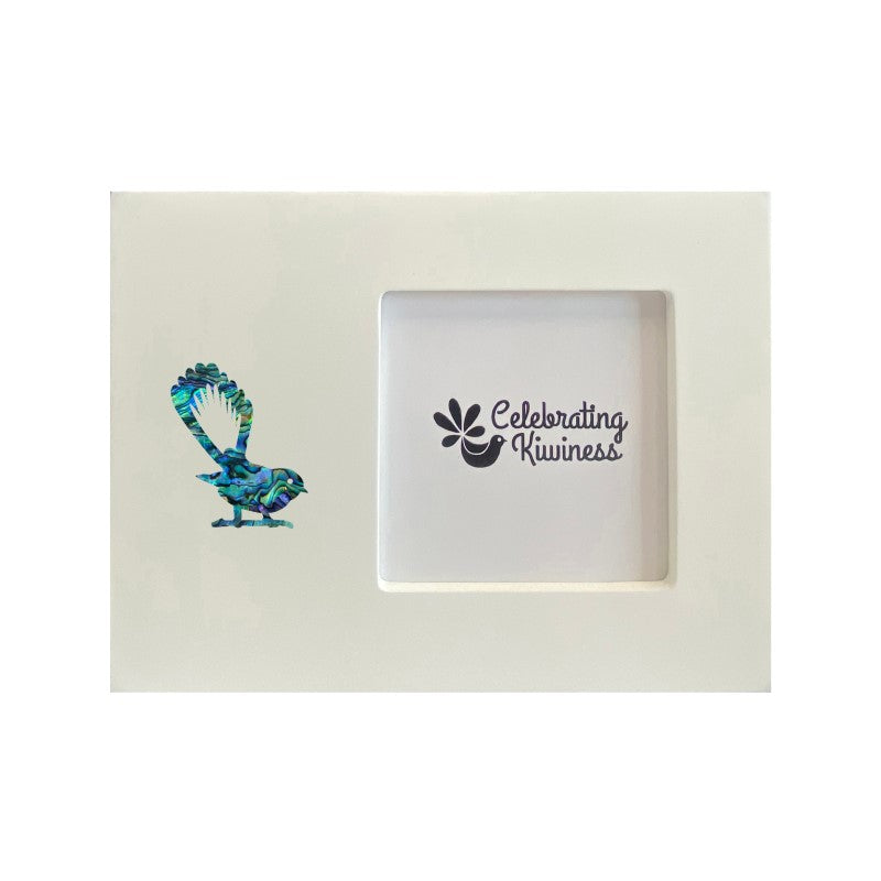 Photo Frame White 4 x 4 with Paua Fantail