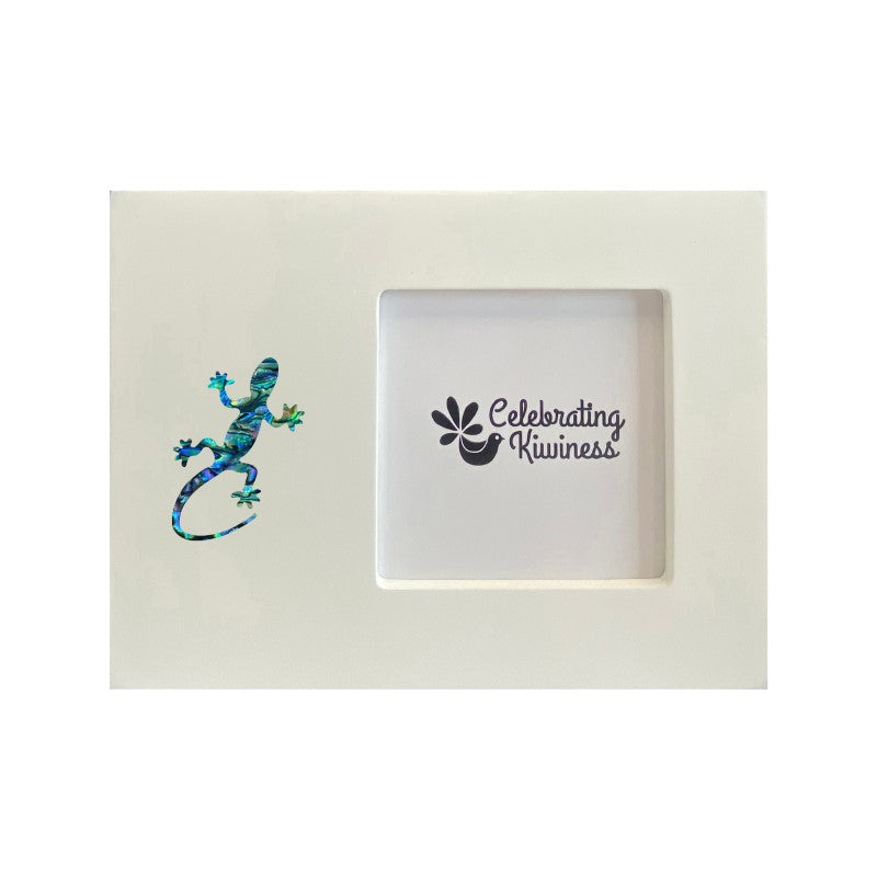 Photo Frame White 4 x 4 with Paua Gecko