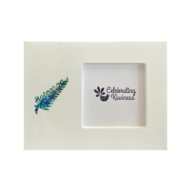 Photo Frame White 4 x 4 with Paua Aotearoa Fern