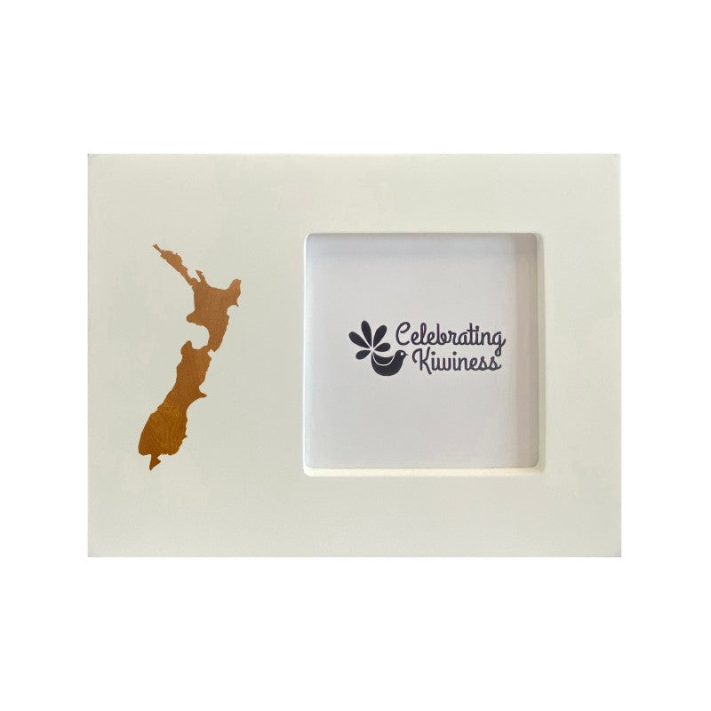 Photo Frame White 4 x 4 with Rimu Veneer NZ Map