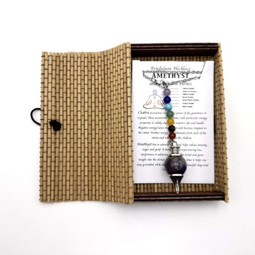 Pendulum Necklace - Amethyst with Chakra Beads (70 x 9cm)