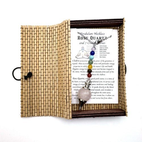 Pendulum Necklace - Rose Quartz with Chakra Beads (70 x 9cm)