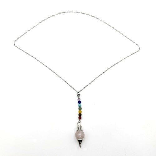Pendulum Necklace - Rose Quartz with Chakra Beads (70 x 9cm)