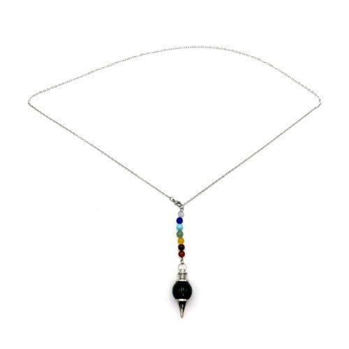 Pendulum Necklace - Black Obsidian with Chakra Beads (70 x 9cm)