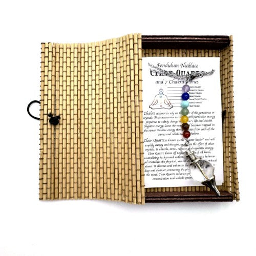 Pendulum Necklace - Clear Quartz with Chakra Beads (70 x 9cm)