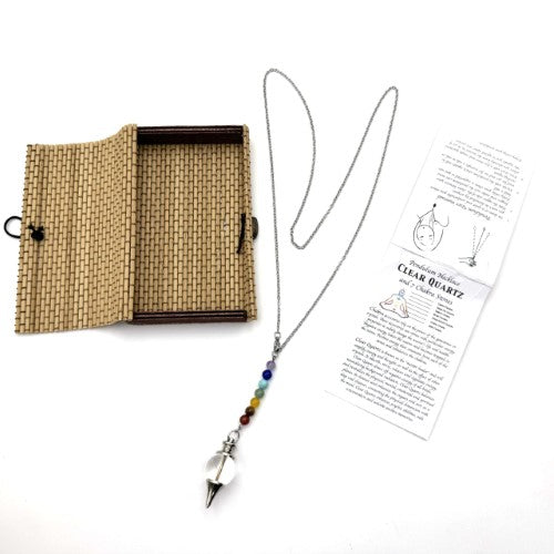 Pendulum Necklace - Clear Quartz with Chakra Beads (70 x 9cm)