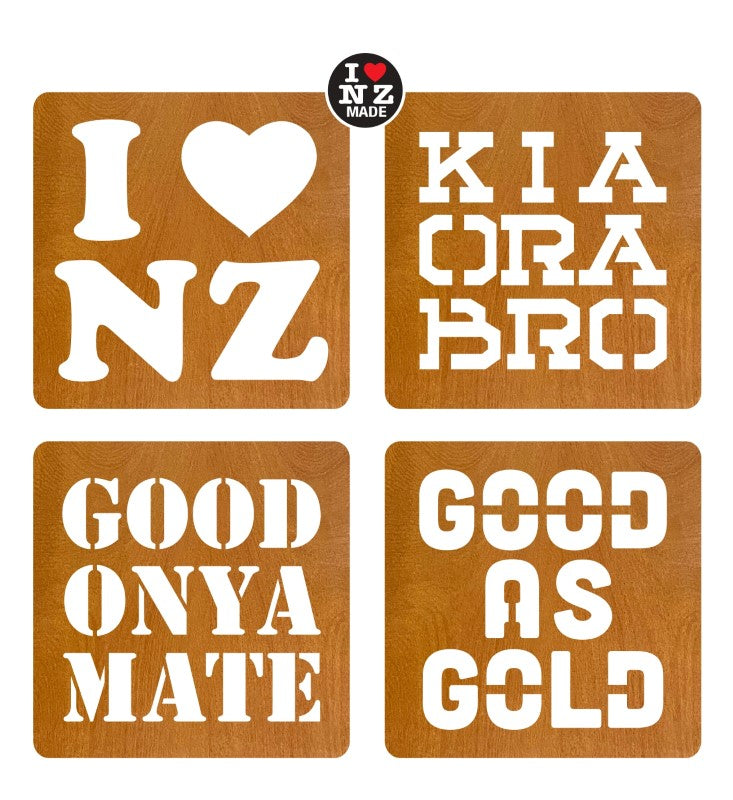 Kiwiana Rimu Veneer Coasters - Set of 4