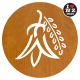 Set of 4 Laser Cut Rimu Veneer Coasters with Kowhai