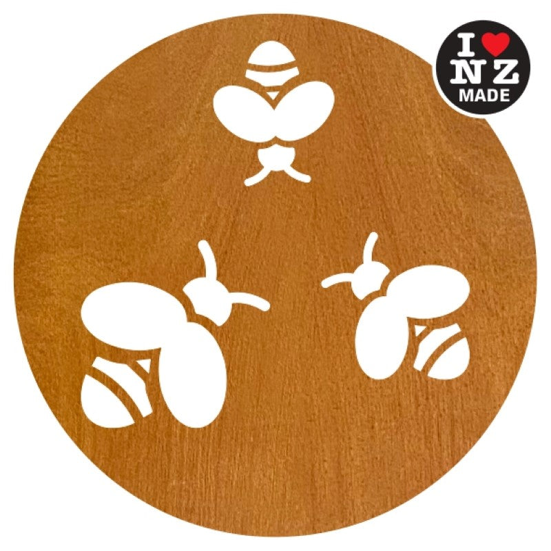 Set of 4 Laser Cut Rimu Veneer Coasters with Bees