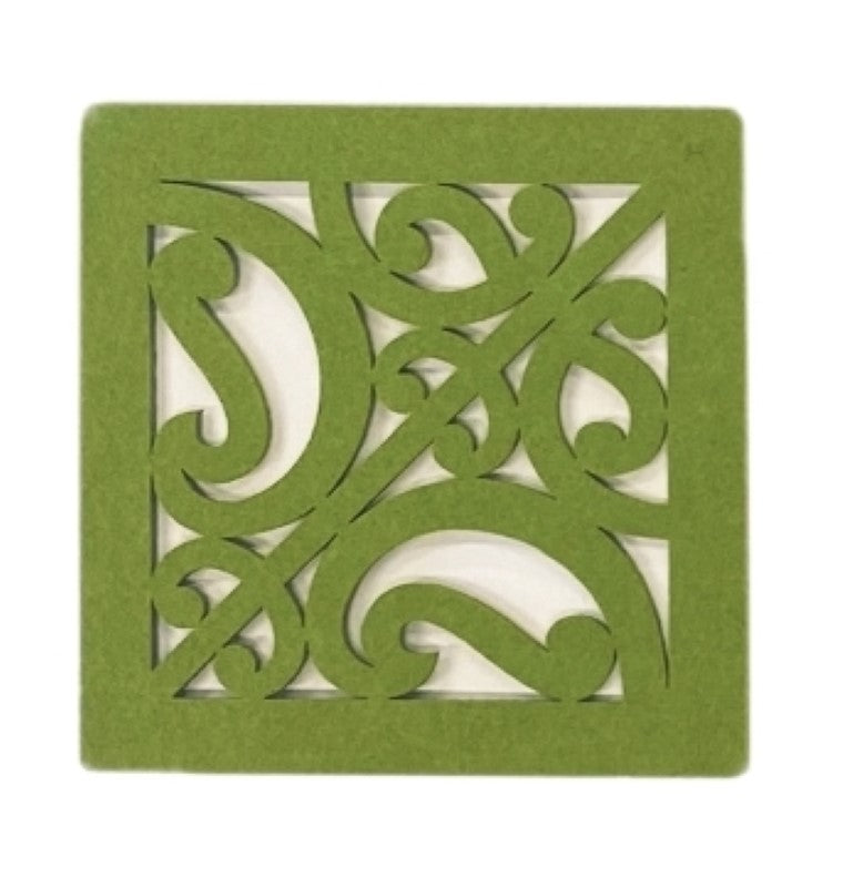 Felt Coasters Green - Set of 6 Kowhaiwhai