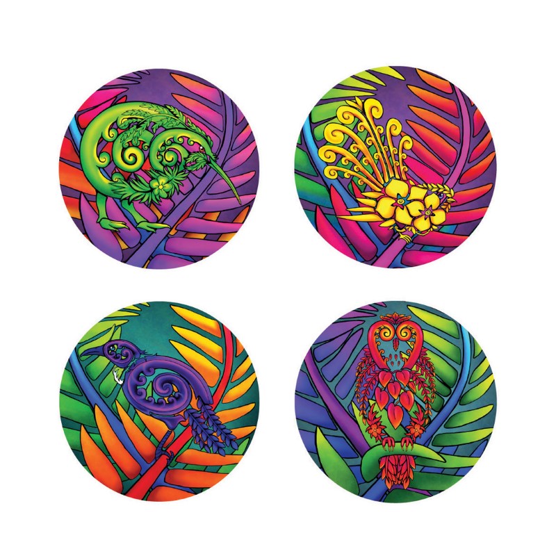 Sophie Blokker Bright Art Ceramic Round Coasters - set of 4 with Cork Backing