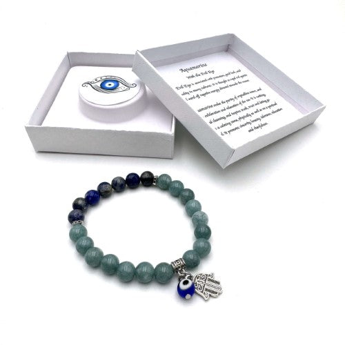 Charm Bracelet - Hamsa Evil Eye Aquamarine