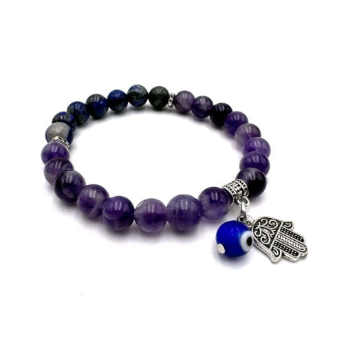 Charm Bracelet - Hamsa Evil Eye Amethyst