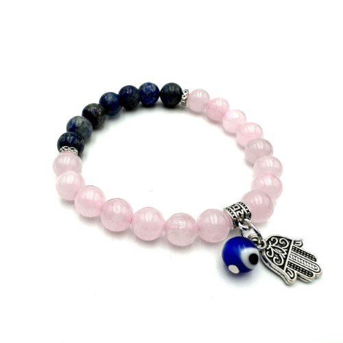 Charm Bracelet - Hamsa Evil Eye Rose Quartz