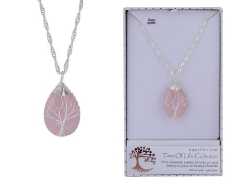 Equilibrium Necklace - Tree of Life Teardrop Rose Quartz