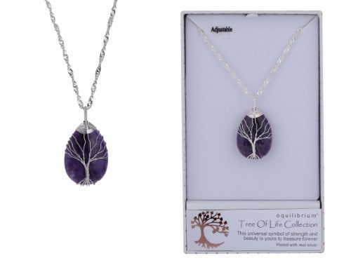 Equilibrium Necklace - Tree of Life Teardrop Amethyst