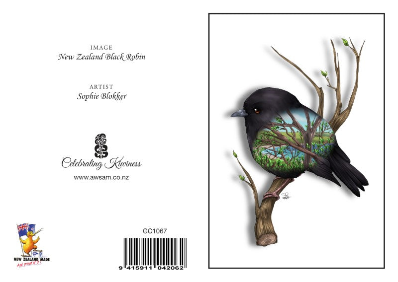 RBN - Sophie Blokker Greetings Card - Black Robin