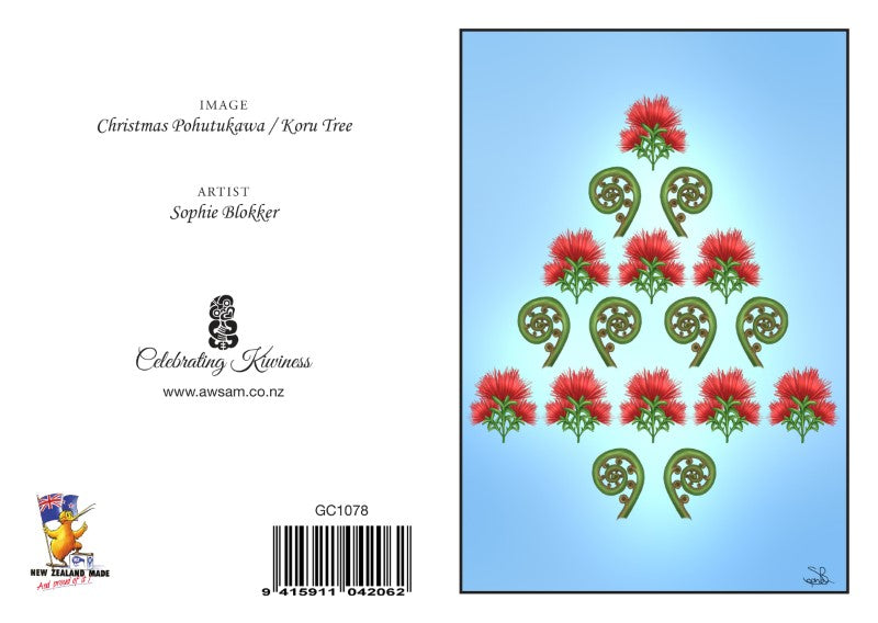 XKOR - Sophie Blokker Greetings Card - Xmas Koru Tree