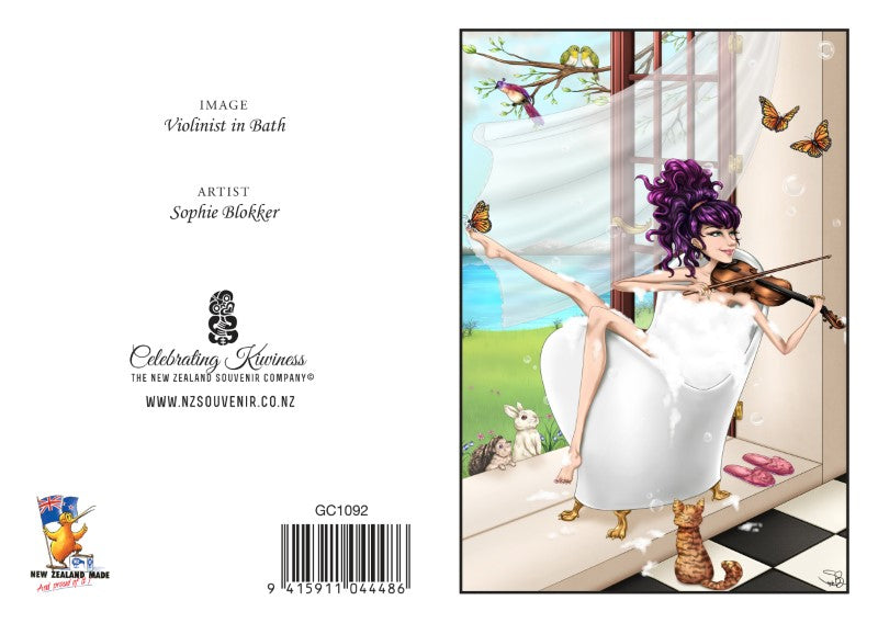 VIB - Sophie Blokker Greetings Card - Violinist in Bath