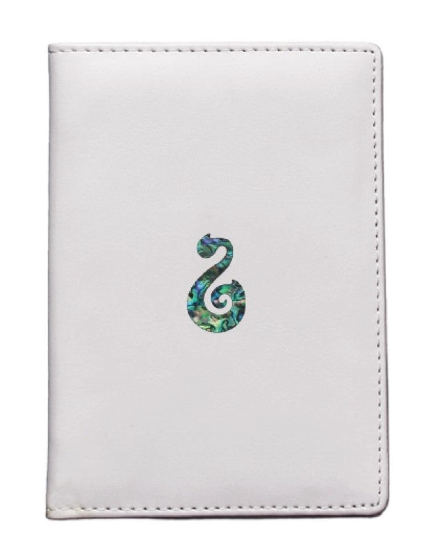 Passport Holder White with Paua Fish Hook