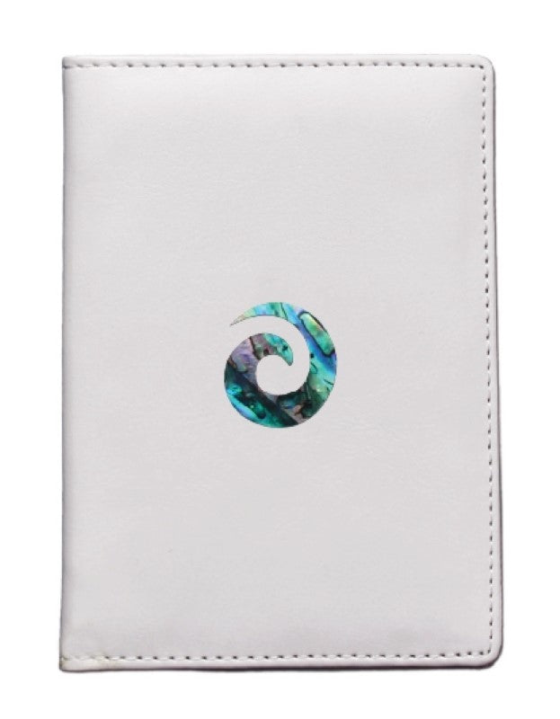 Passport Holder White with Paua Koru