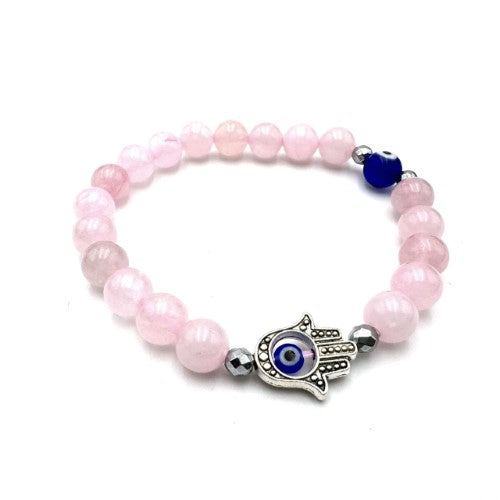 Bracelet - Hamsa Evil Eye Rose Quartz
