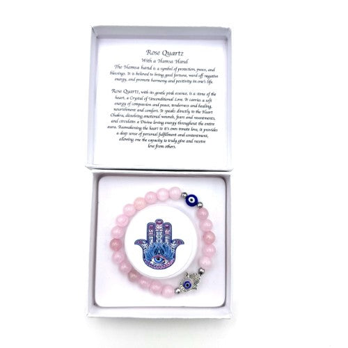 Bracelet - Hamsa Evil Eye Rose Quartz