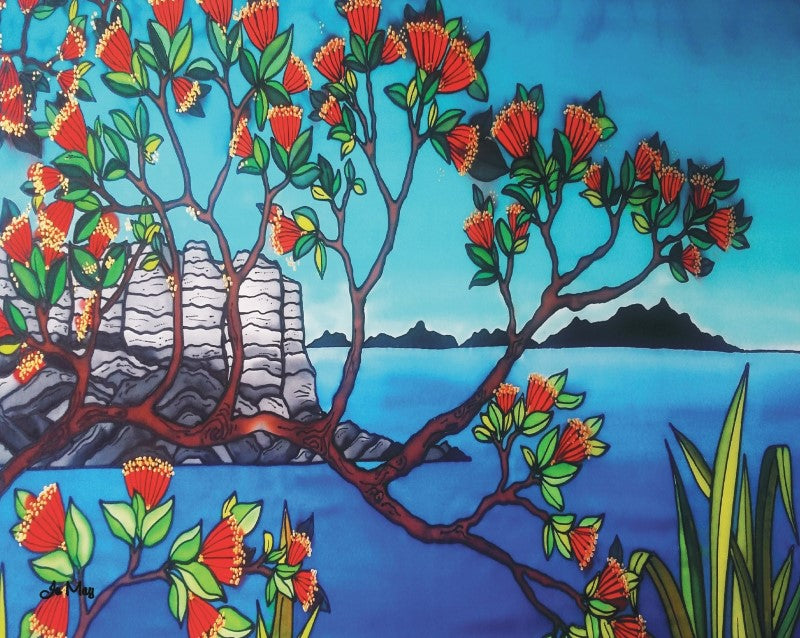 Jo May Medium Print 31 x 39cm Pohutukawa & Coastline