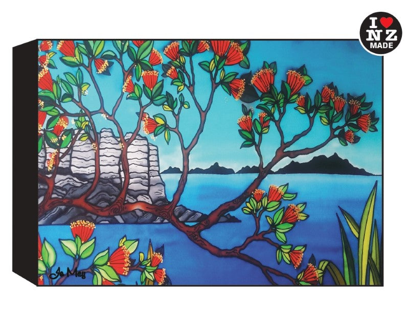 Jo May Rectangle 10 x 14 cm Black Art Block - Pohutukawa & Coastline