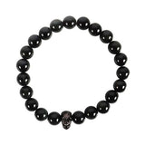 Bracelet - Skull Black Obsidian And Stainless Steel