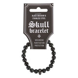 Bracelet - Skull Black Obsidian And Stainless Steel