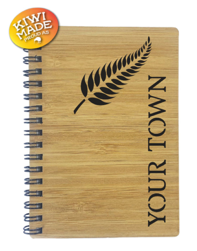 Bamboo Notebook Laser Cut with Fern and Custom Town