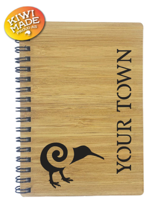 Bamboo Notebook Laser Cut with Kiwi with Custom Town