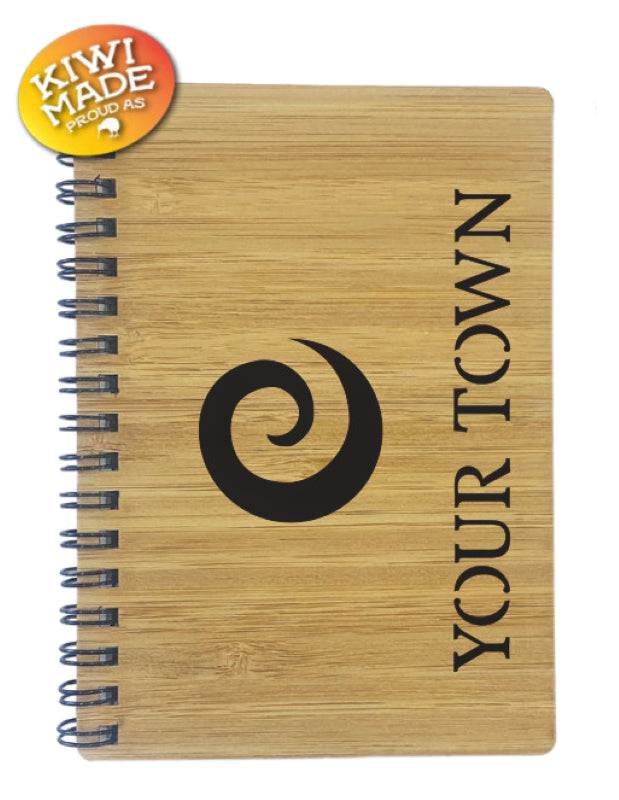 Bamboo Notebook Laser Cut with Koru and Custom Town