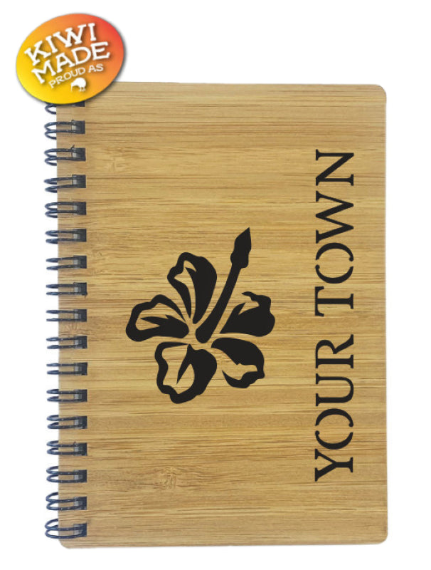 Bamboo Notebook Laser Cut with Hibiscus and Custom Town