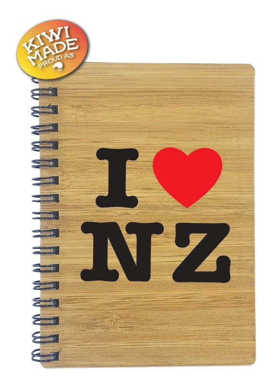 Bamboo Notebook Laser Cut with I Love NZ