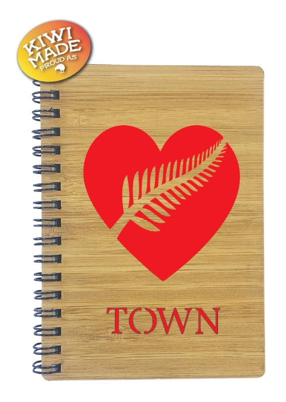 Bamboo Notebook Laser Cut with Fern Heart and Custom Town