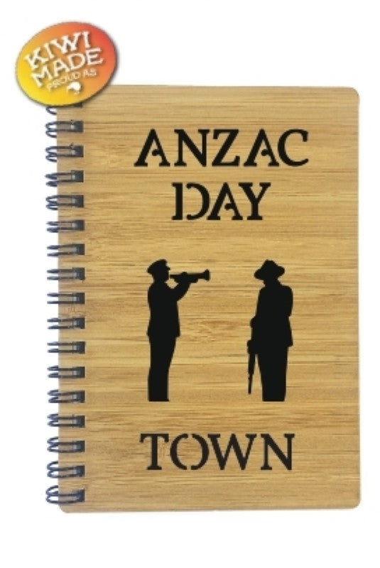 Bamboo Notebook Laser Cut with Anzac Day Soldiers and Custom Town