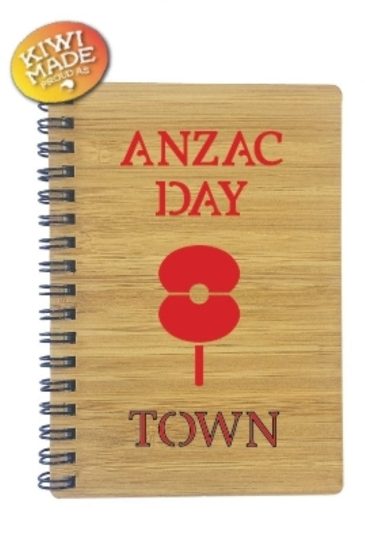 Bamboo Notebook Laser Cut with Anzac Day Poppy and Custom Town