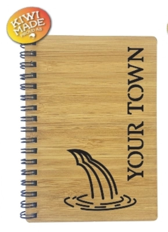 Bamboo Notebook Laser Cut with Waterfall and Custom Town